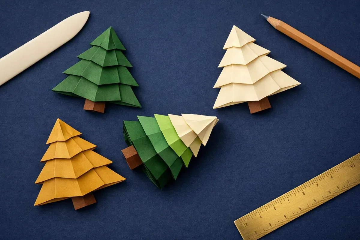 Le sapin en origami : modèles plats et empilés, pas à pas